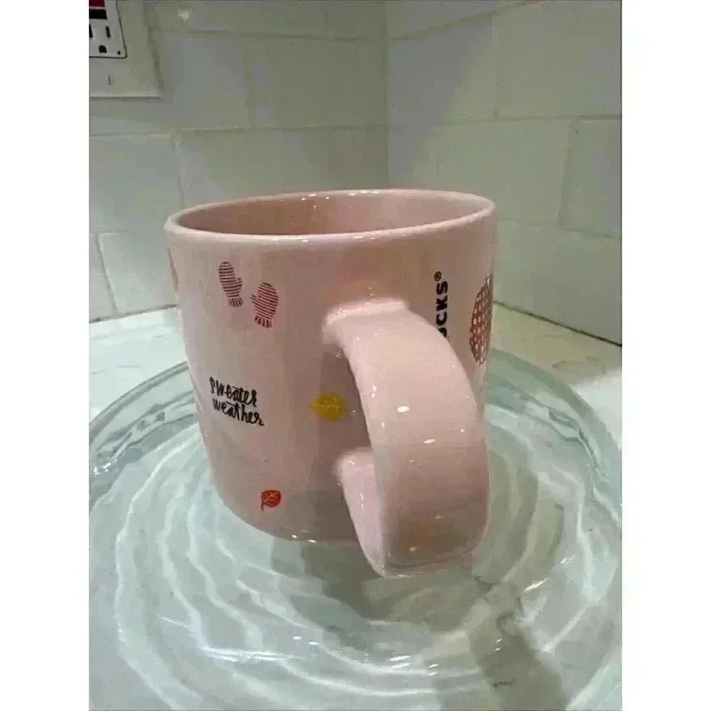 Starbucks Pink Ceramic Mug 12oz Fall Sweater Weather Drink Cup.
